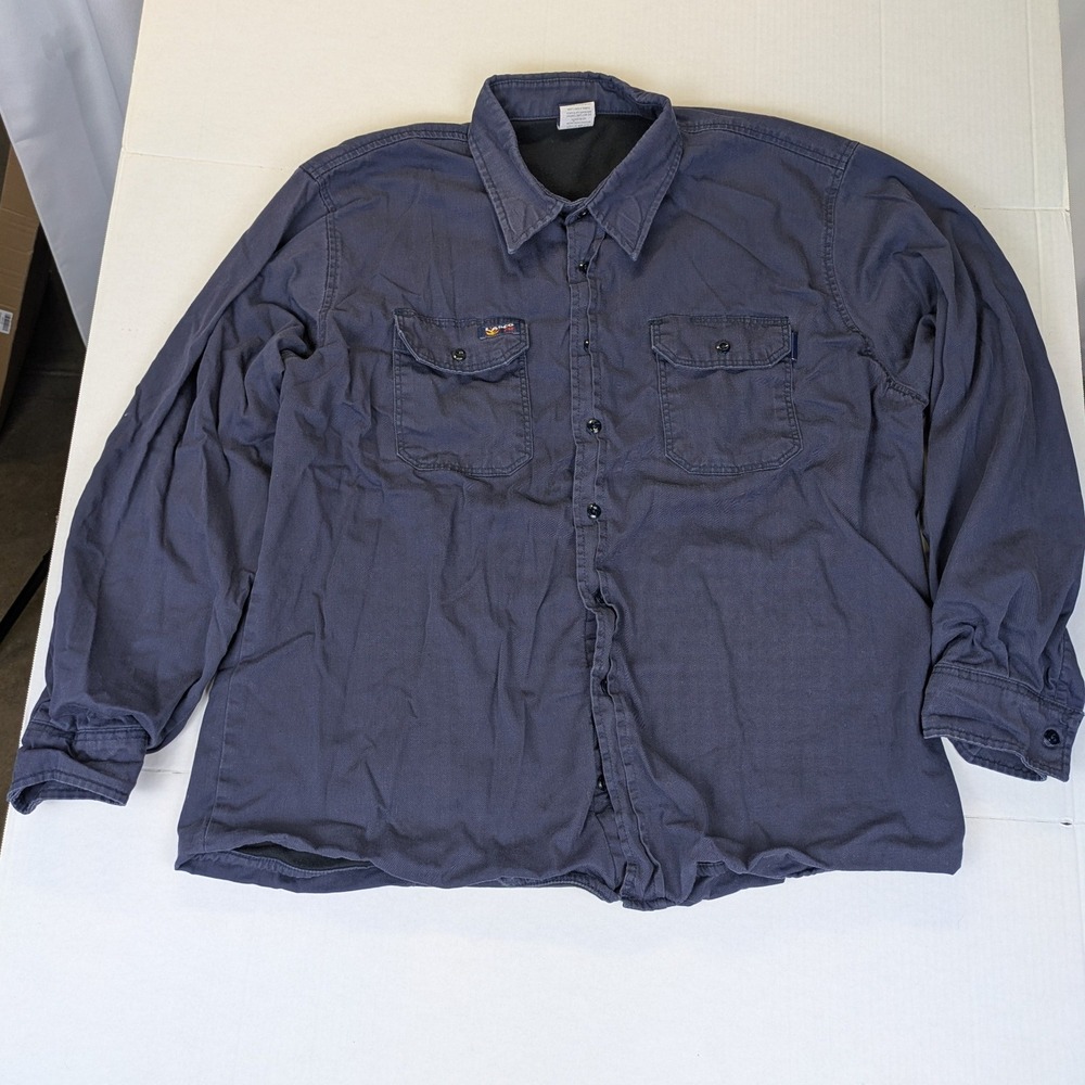 LAPCO FR Work Shirt MensBlue Large Flame Resistant Button Up Long Sleeve Utility